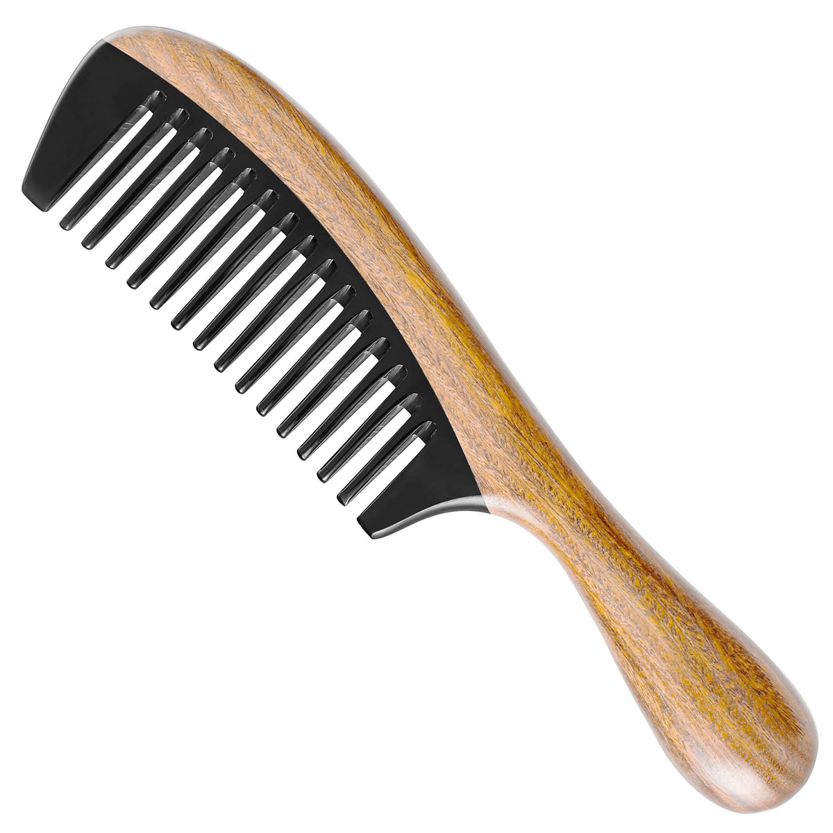 Onedor Handmade Buffalo Horn and Sandalwood Hair Combs - Anti-Static Natural Scent Wooden Detangler (Fine Tooth) | Handmade, Green Sandalwood Handle, 8 x 2 in, 0.1 in Tooth Spacing, Rounded Teeth, Helps Reduce Static, Men and Women