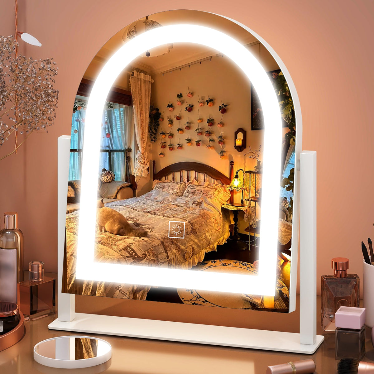 FENNIO Vanity Mirror with Lights 22''x18'' Makeup Mirror with Lights,Lighted Makeup Mirror with 10X Magnification and USB，Smart Touch Screen with 3-Color Lighting,Dimmable（Square White）