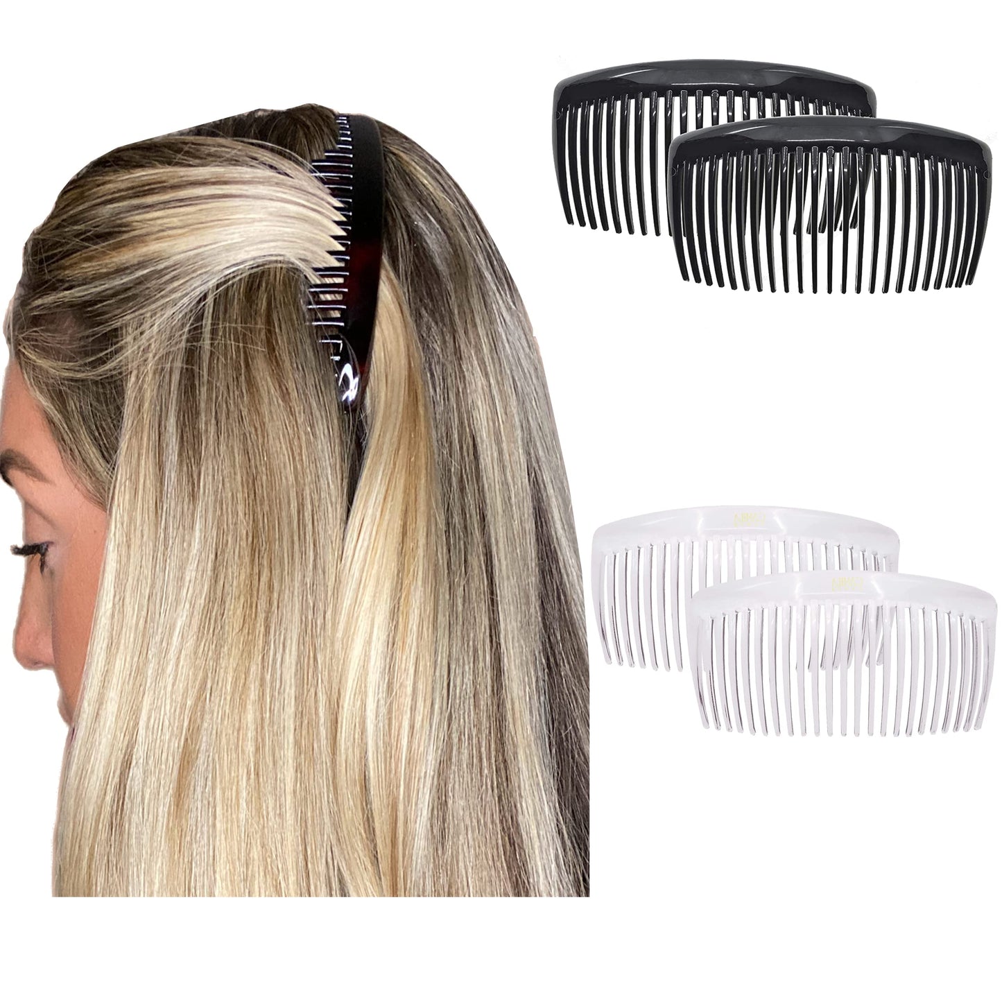 Camila Paris AD66/2 French Side Comb Large Curved Tortoiseshell Hair Combs for Women Fine Hair, 4 Inch Strong Hold Comb for Women Bun Chignon Up-Do Styling Girls Hairstyle Accessories, Made in France