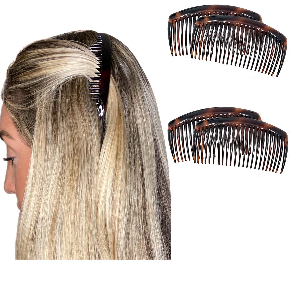 Camila Paris AD66/2 French Side Comb Large Curved Tortoiseshell Hair Combs for Women Fine Hair, 4 Inch Strong Hold Comb for Women Bun Chignon Up-Do Styling Girls Hairstyle Accessories, Made in France