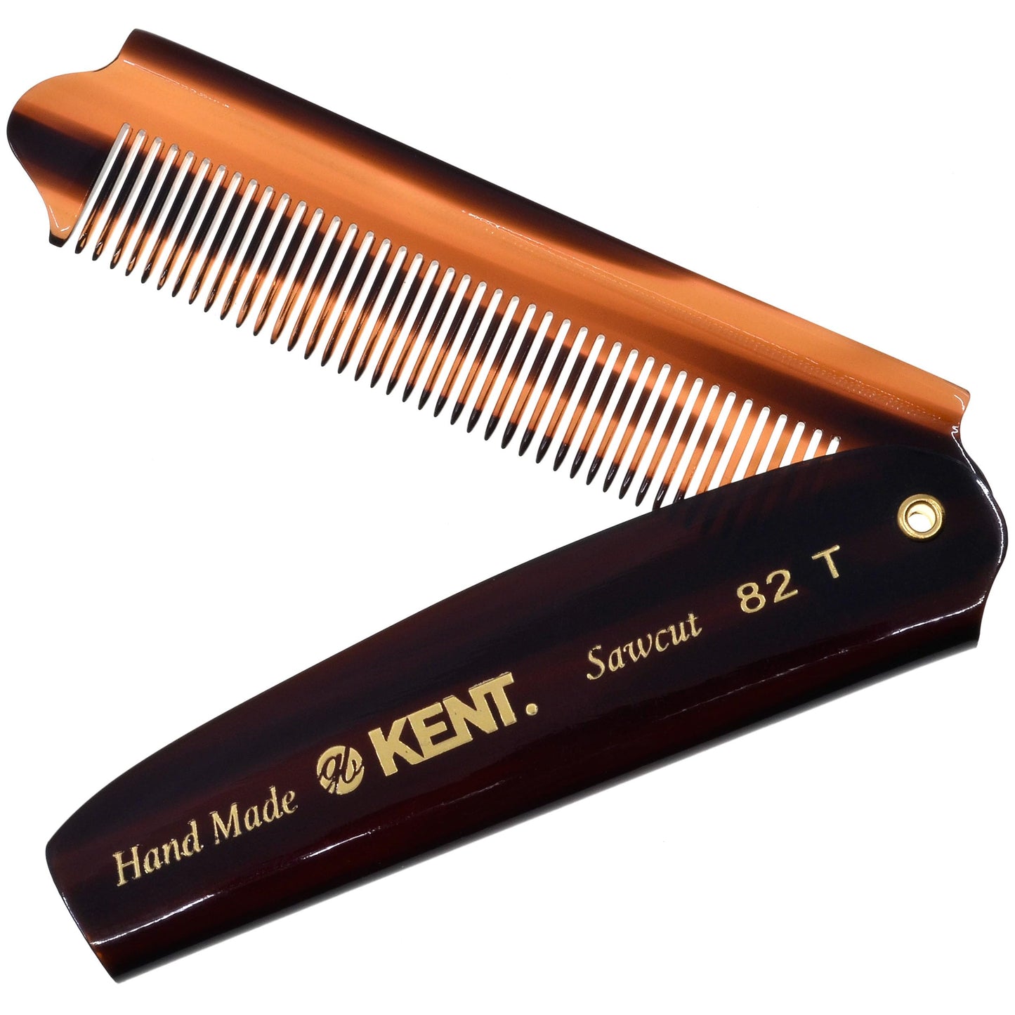 Kent 82T Black Graphite Folding Pocket Comb for Men, Fine Tooth Hair Comb Straightener for Everyday Grooming, Beard or Mustache, Use Dry or with Balms, Saw Cut Hand Polished, Made in England
