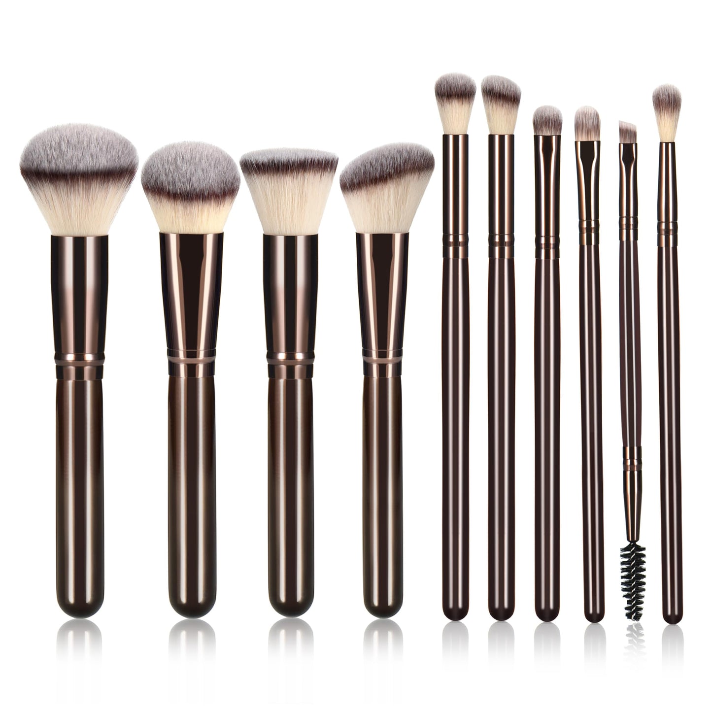 10 Piece Black brown Makeup Brushes - Wooden Handle with Soft Synthetic Bristles,for Face & Eye Makeup|Professional Makeup Brushes set for Women & Girls|
