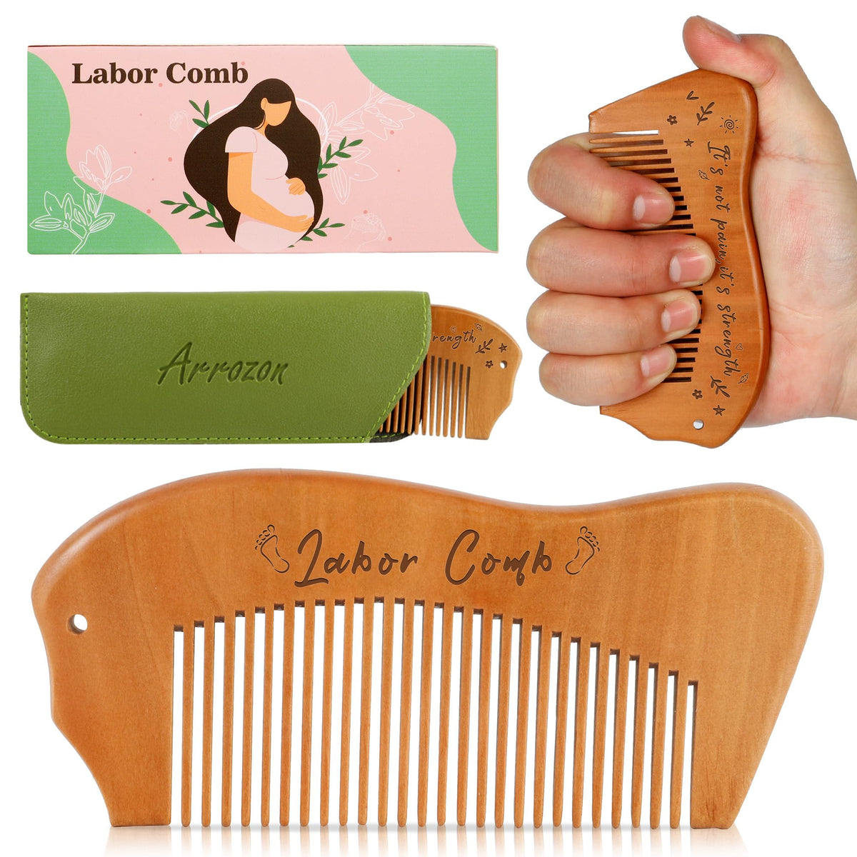 Arrozon Birth Comb for Women Labor, Pregnant Mom Hospital Bag Must Haves | Labor and Delivery Essentials Wooden Labor comb Natural New Mom Gifts Birthing Comb