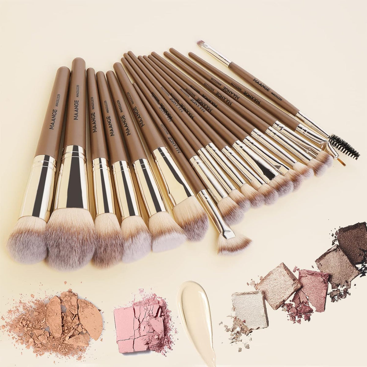 Make Up Brushes, MAANGE 18 Pcs Premium Synthetic Makeup Brushes Set Soft Foundation Powder Eyeliner Eye Shadow Makeup Brushes Professional (Champagne)