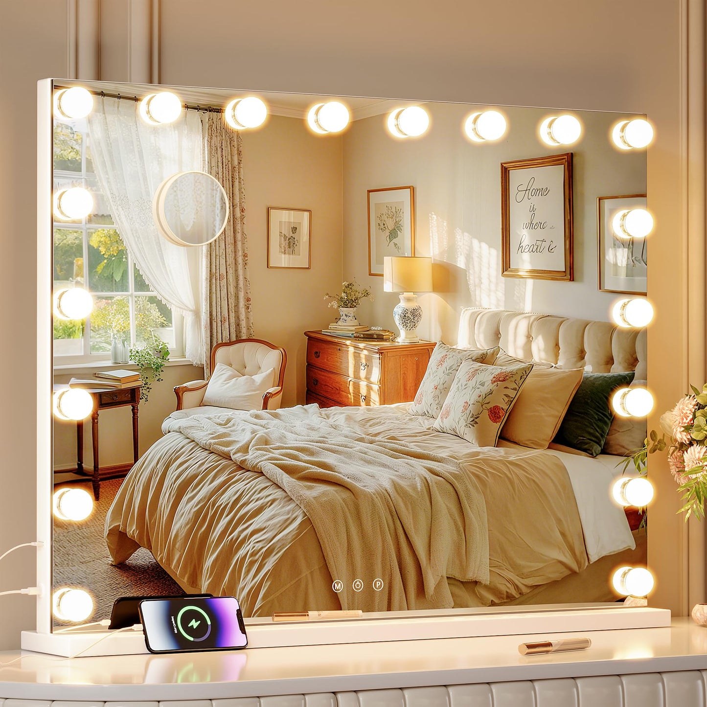 ZL ZELing Makeup Mirror with Lights, Vanity Mirror with Lights, Lighted Makeup Mirror, 3 Color Modes, Dimmable Light,360° Rotation