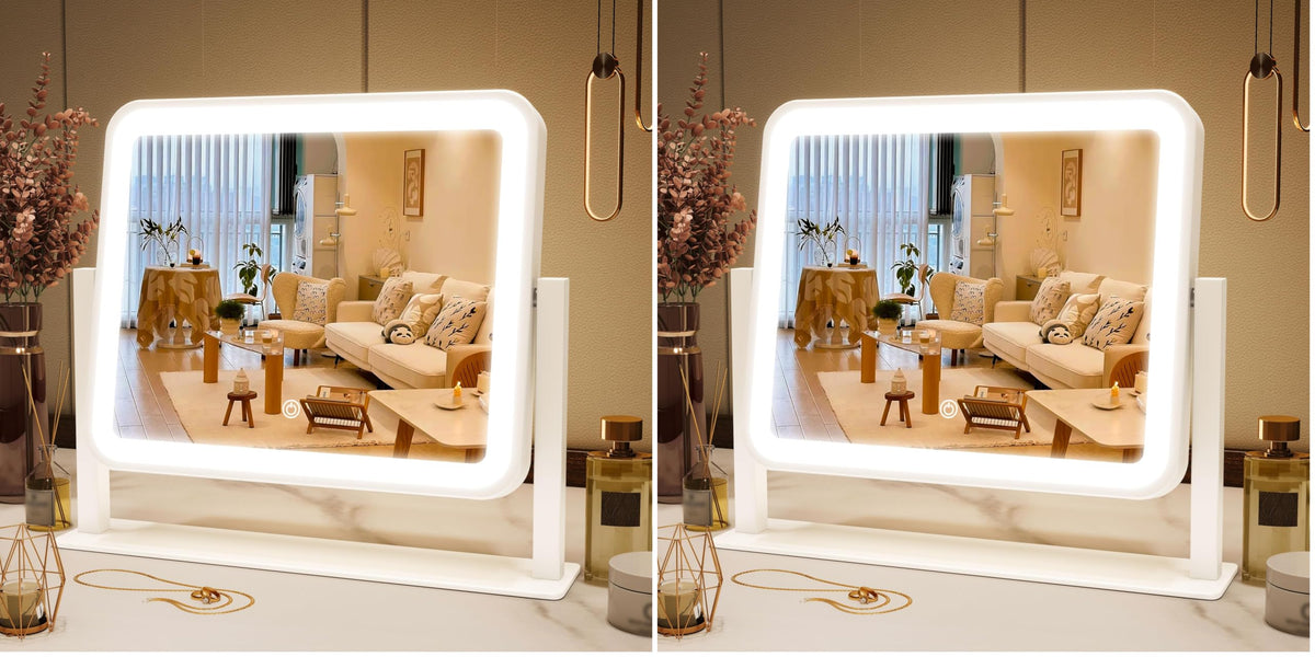 FENNIO Vanity Mirror with Lights 22''x18'' Makeup Mirror with Lights,Lighted Makeup Mirror with 10X Magnification and USB，Smart Touch Screen with 3-Color Lighting,Dimmable（Square White）