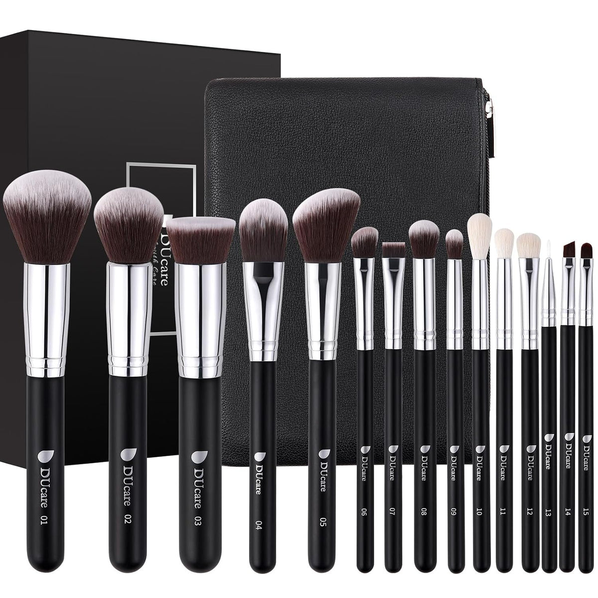 DUcare Makeup Brushes with Travel Bag 15Pcs Makeup Brush Set | Premium Synthetic Powder Foundation Contour Blush Concealer Eye Shadow Blending Liner Make Up Brush Kit
