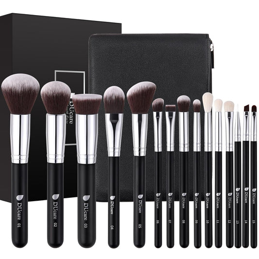 DUcare Makeup Brushes with Travel Bag 15Pcs Makeup Brush Set | Premium Synthetic Powder Foundation Contour Blush Concealer Eye Shadow Blending Liner Make Up Brush Kit
