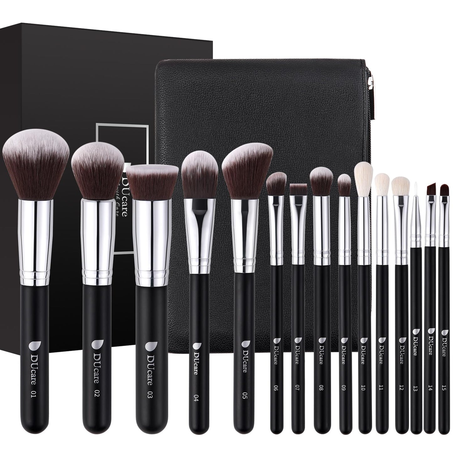 DUcare Makeup Brushes with Travel Bag 15Pcs Makeup Brush Set | Premium Synthetic Powder Foundation Contour Blush Concealer Eye Shadow Blending Liner Make Up Brush Kit