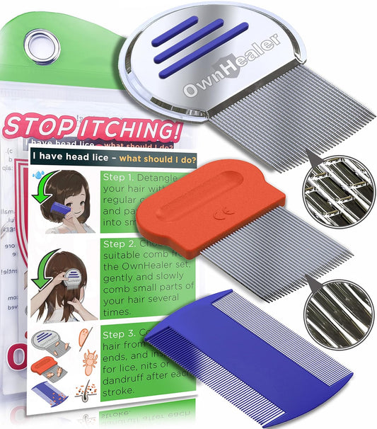 Professional Lice Comb Kit - for Lice, Nits, and Dandruff Removal. Quick Results for Head Lice Treatment - Suitable for All Hair Types. Peine para piojos y liendres.
