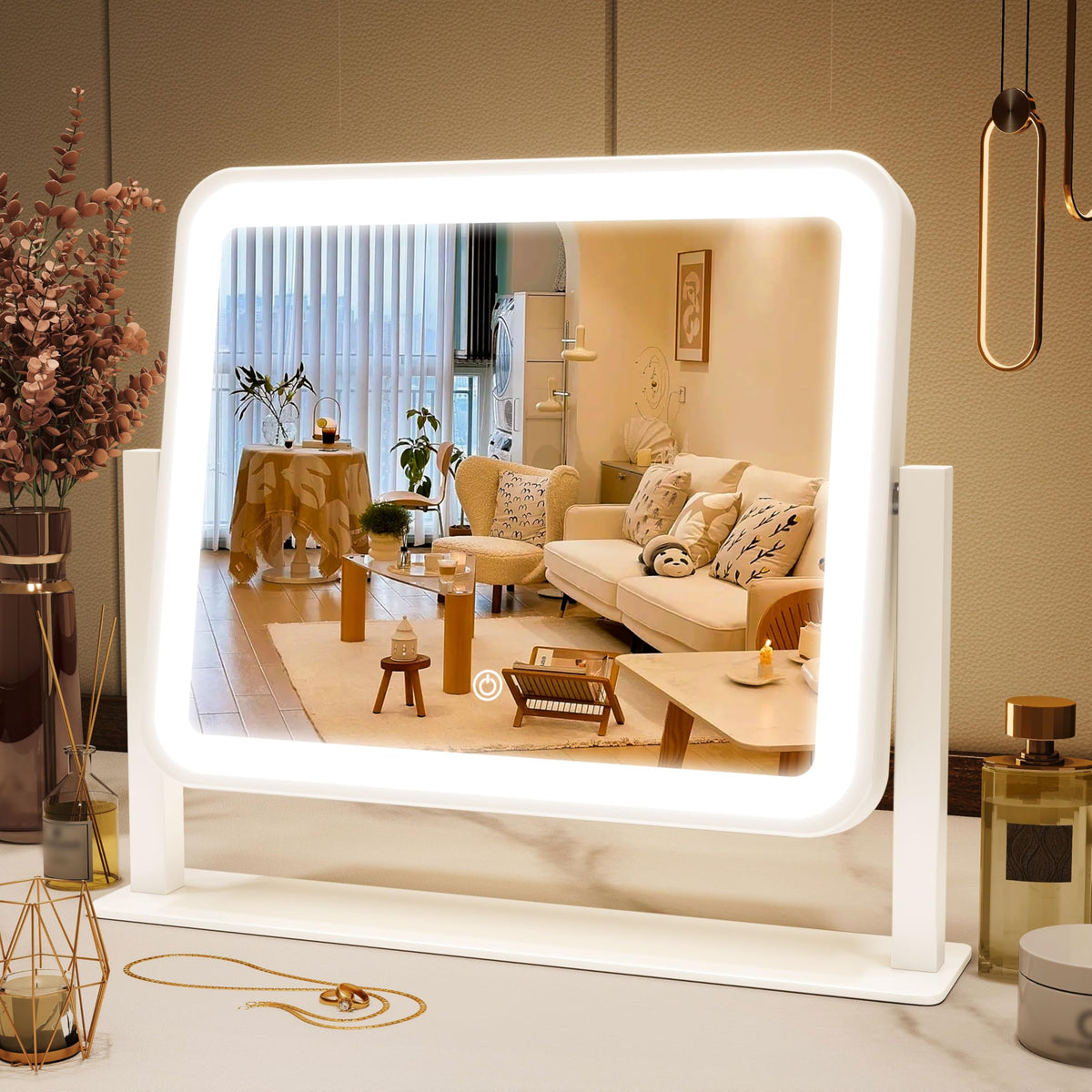 FENNIO Vanity Mirror with Lights 22''x18'' Makeup Mirror with Lights,Lighted Makeup Mirror with 10X Magnification and USB，Smart Touch Screen with 3-Color Lighting,Dimmable（Square White）