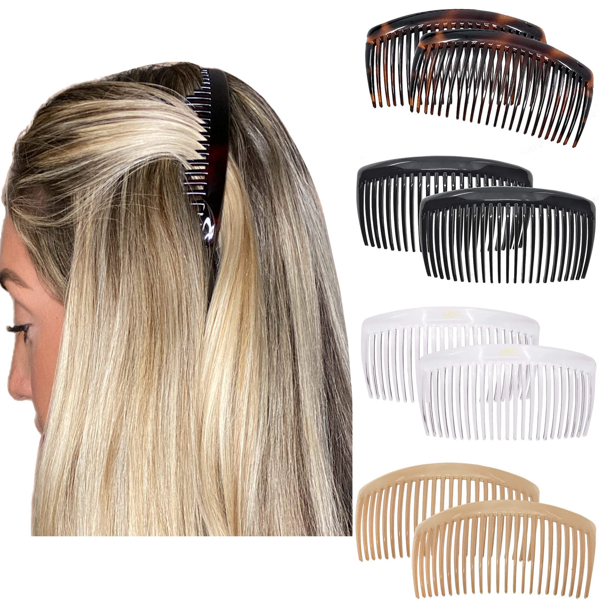 Camila Paris AD66/2 French Side Comb Large Curved Tortoiseshell Hair Combs for Women Fine Hair, 4 Inch Strong Hold Comb for Women Bun Chignon Up-Do Styling Girls Hairstyle Accessories, Made in France