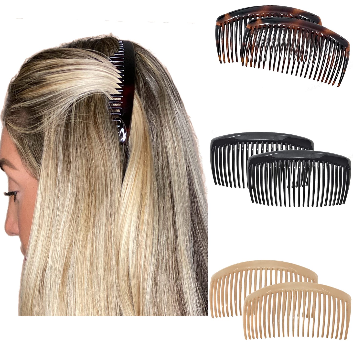 Camila Paris AD66/2 French Side Comb Large Curved Tortoiseshell Hair Combs for Women Fine Hair, 4 Inch Strong Hold Comb for Women Bun Chignon Up-Do Styling Girls Hairstyle Accessories, Made in France